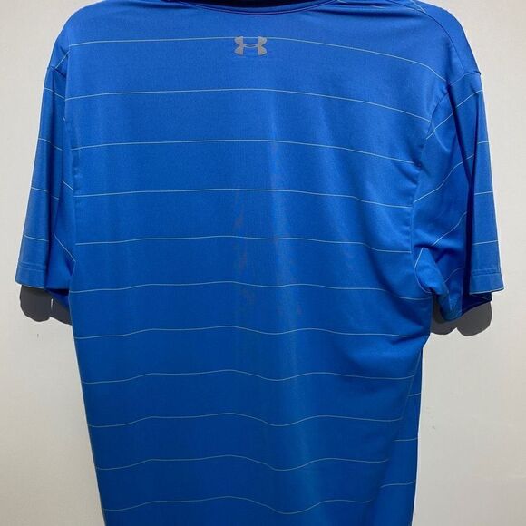 Under Armour Men's Striped Loose Fit Heat Gear Golf Blue Polo Shirt Small - Picture 4 of 8